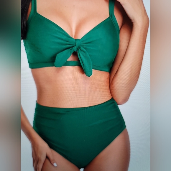 NWT CLASSIC RETRO BIKINI CUT OUT KNOT FRONT HIGH WAIST LEG RUCHED SLIMMING SWIM - Picture 3 of 9